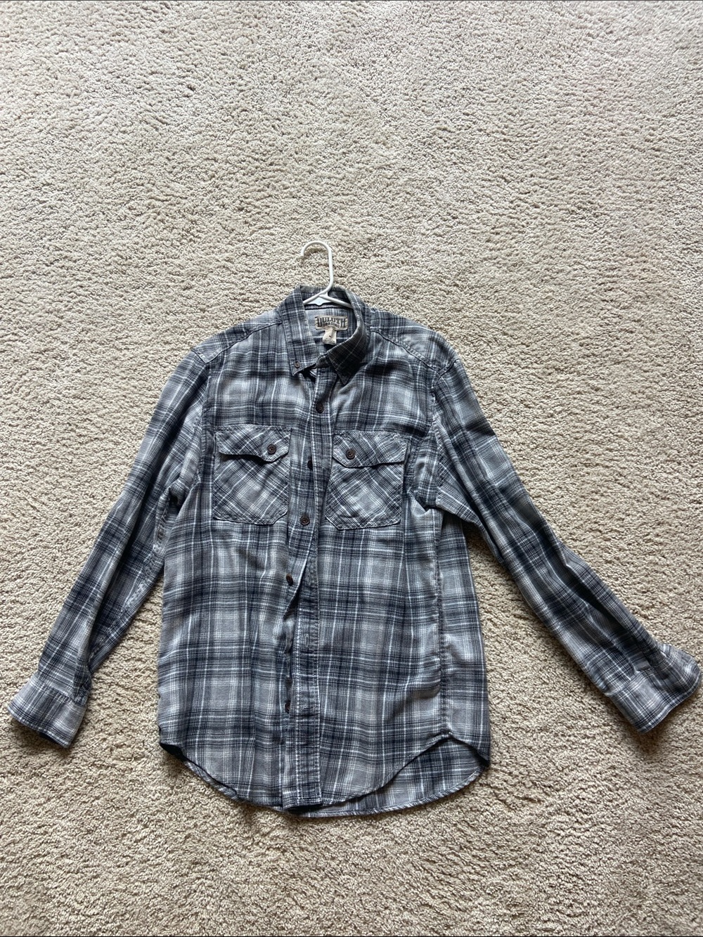Duluth Trading Co Gray Plaid Button-Down Shirt